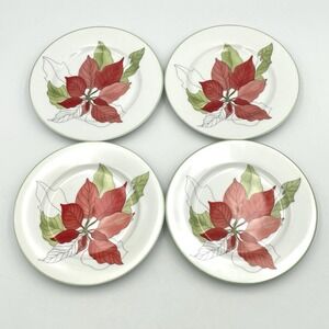 Vintage 1982 Block Spal Poinsettia Dessert Plates 6.25" Set‎ of 4 Portugal New